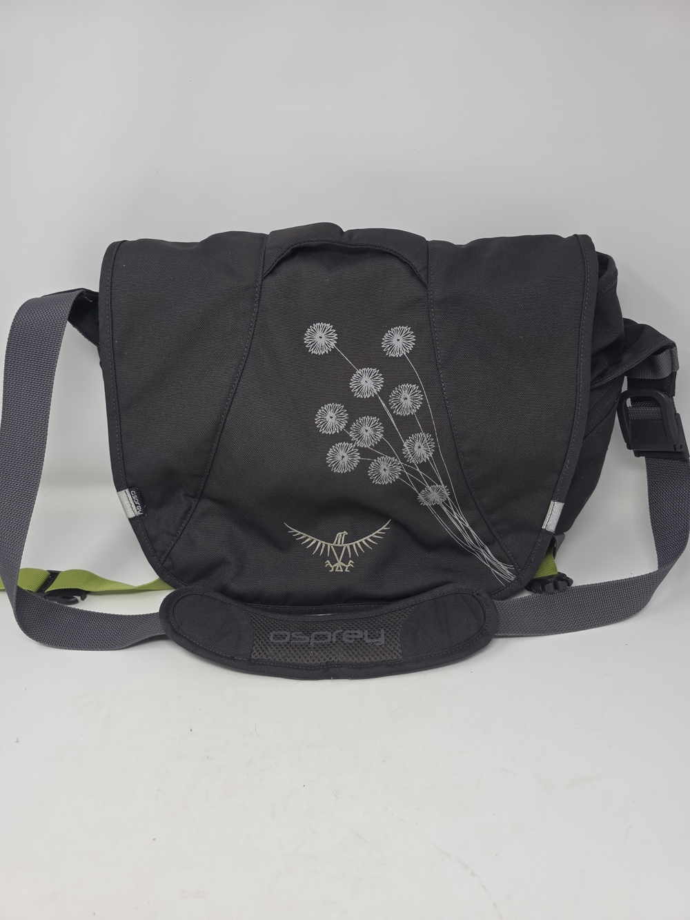 Osprey FlapJill Courier Messenger Bag Black Dandelion Floral Laptop Crossbody 17